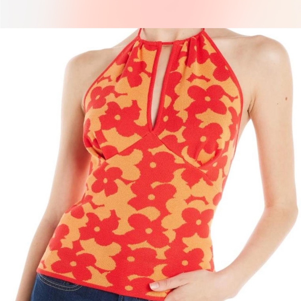 Red and Orange Halter Tank Top with Keyhole Detail